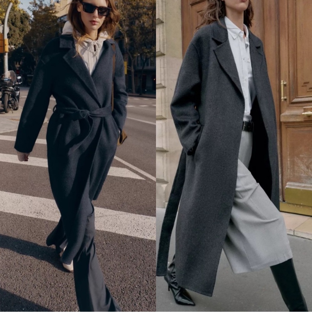 Zara Long Wool Coat with Belt